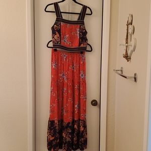 Red floral maxi with crop top